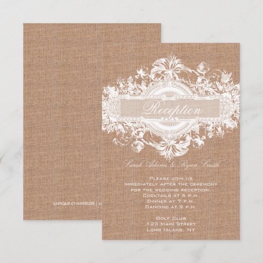 RUSTIC BURLAP FLORAL WEDDING RECEPT KAARTEN (Voorkant / Achterkant)