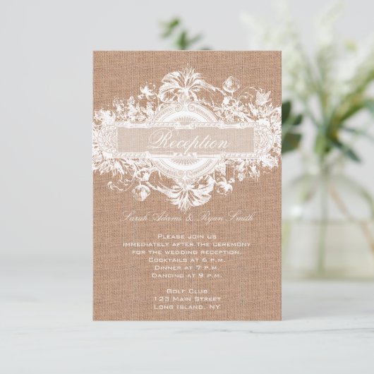 RUSTIC BURLAP FLORAL WEDDING RECEPT KAARTEN (Staand voorkant)