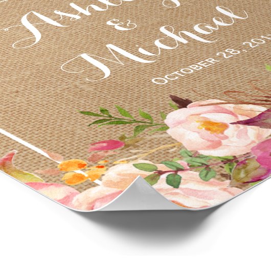 Rustic Burlap Floral Welcome Wedding Sign Poster (Hoek)