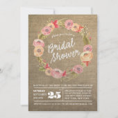 Rustic Burlap Floral Wreath Vrijgezellenfeest Invi Kaart (Voorkant)