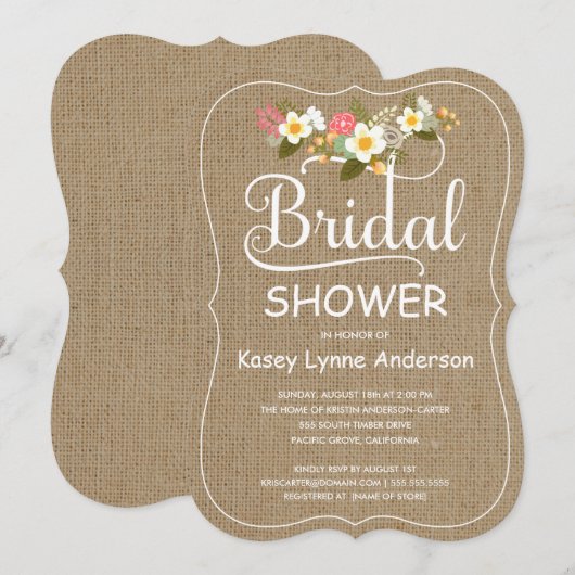 Rustic Burlap Floral Wreath Vrijgezellenfeest Kaart (Voorkant / Achterkant)