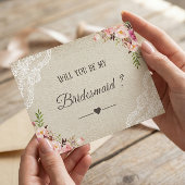 Rustic Burlap Floral zal je mijn Bridesmaid zijn Kaart