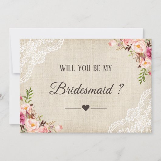 Rustic Burlap Floral zal je mijn Bridesmaid zijn Kaart (Voorkant)