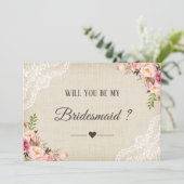 Rustic Burlap Floral zal je mijn Bridesmaid zijn Kaart (Staand voorkant)