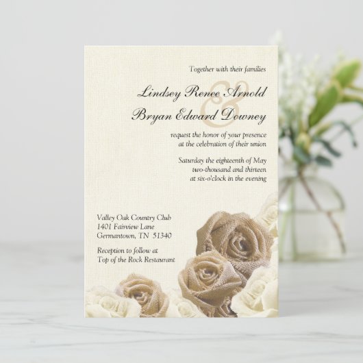 Rustic Burlap Flowers Rozen Weddenschap Kaart (Staand voorkant)