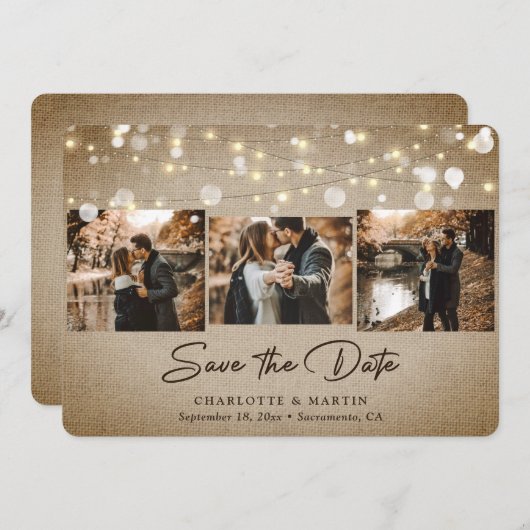 Rustic  Burlap foto Wedding Save the Date (Voorkant / Achterkant)