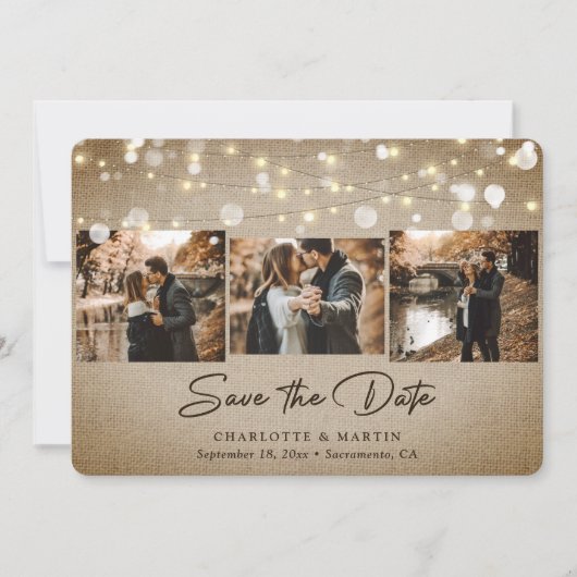 Rustic  Burlap foto Wedding Save the Date (Voorkant)