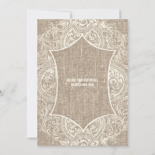 Rustic Burlap Franse Lace Wedding Invite Kaart (Achterkant)