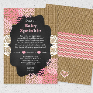 Rustic burlap girl drop-in baby sprinkle kaart