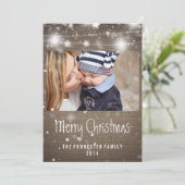 Rustic Burlap Glows Stars Merry Kerstfoto Feestdagenkaart (Staand voorkant)