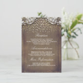 Rustic Burlap Gold Confetti Lace Wedding Details Informatiekaartje (Staand voorkant)