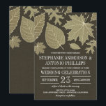 Rustic Burlap Gold Fall verlaat huwelijksuitnodigi Kaart<br><div class="desc">Rustic Burlap Gold Fall Leaves Wedding Invitations - beschikt over een bedrukte donkerbruine burlap achtergrond met fancy gouden bladeren aan de bovenkant. Het ontwerp beschikt over verschillende soorten bladeren - pin eik,  suiker esdoorn en meer.</div>