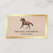 Rustic Burlap Gold Foil Paardrijden Instructeur Visitekaartje (Voorkant)