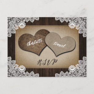 Rustic Burlap Hart RSVP Briefkaart Keuze uit maalt