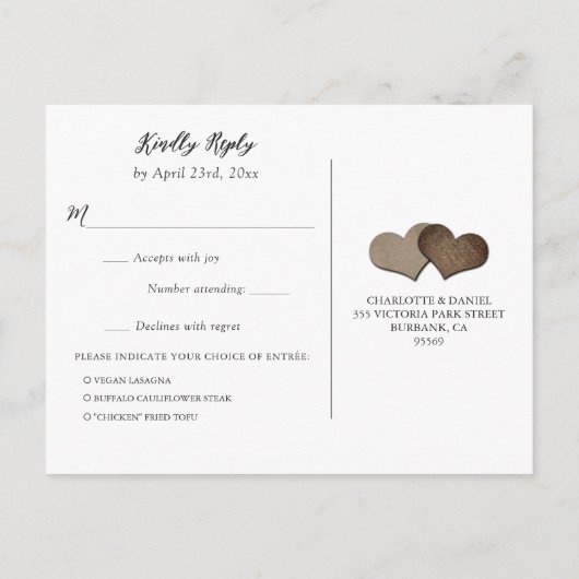 Rustic Burlap Hart RSVP Briefkaart Keuze uit maalt (Achterkant)