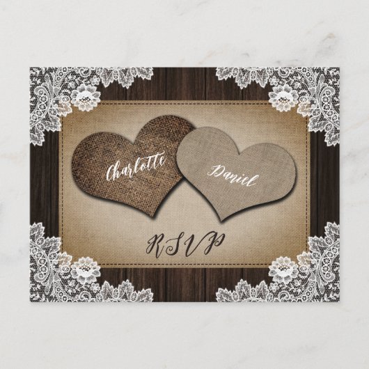 Rustic Burlap Hart RSVP Briefkaart Keuze uit maalt (Voorkant)