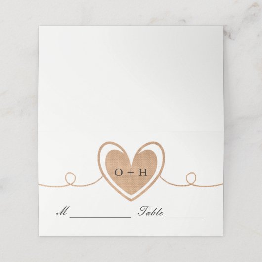 Rustic Burlap Heart | Trouwplaatskaarten Plaatskaartje (Buitenkant ongevouwen)