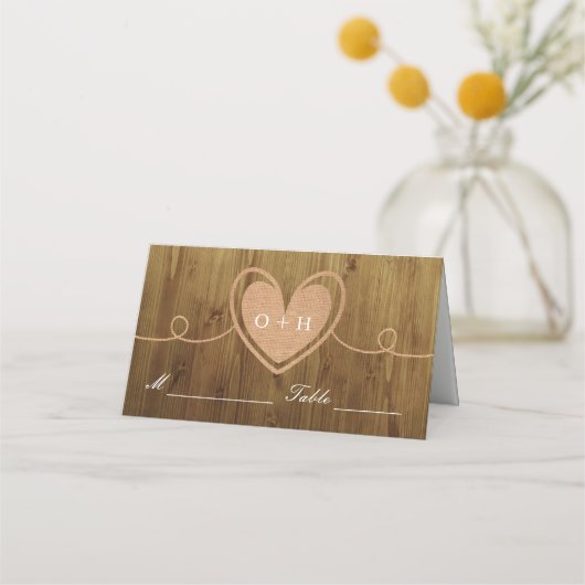 Rustic Burlap Heart | Trouwplaatskaarten Plaatskaartje (Voorkant)