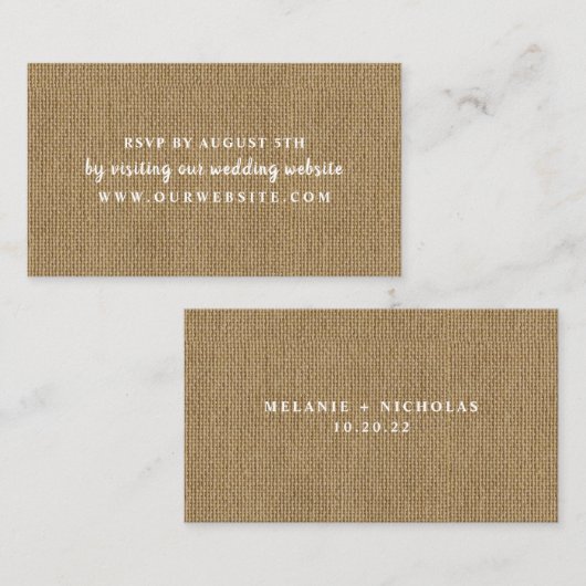 Rustic Burlap-internetkaart Informatiekaartje (Voorkant / Achterkant)