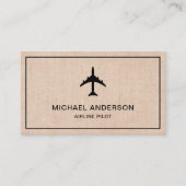 Rustic Burlap Jet Vliegtuig Vliegtuigpiloot Visitekaartje (Voorkant)