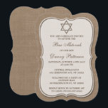 Rustic Burlap joodse ster van David Bar Mitzvah Kaart<br><div class="desc">Deze uitnodigingen kunnen worden aangepast voor elke joodse heilige gebeurtenis zoals Bar Mitzvah, Bat Mitzvah, Bevestiging, Wedding, enz. Voeg uw douaneverklaring toe door de "Edit this design sjabloon"sectie te gebruiken of de blauwe "Customize het"knoop te klikken om de doopvontstijl en de kleur te veranderen, of een foto of een extra...</div>