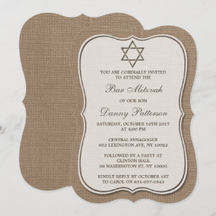 Rustic Burlap joodse ster van David Bar Mitzvah Kaart