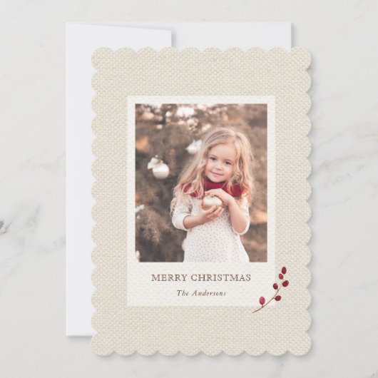 Rustic Burlap-kerstfeestfoto-kaart Feestdagenkaart (Voorkant)