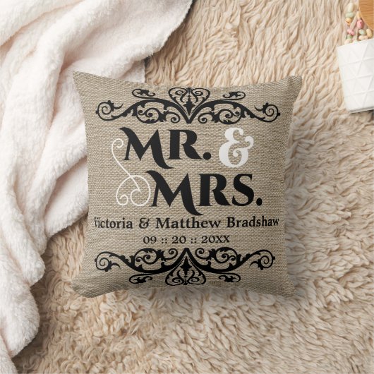 Rustic Burlap Kijk Mr en Mrs Wedding Kussen (Deken)