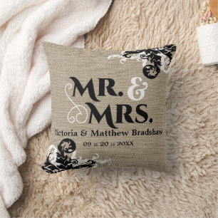 Rustic Burlap Kijk Mr en Mrs Wedding Kussen