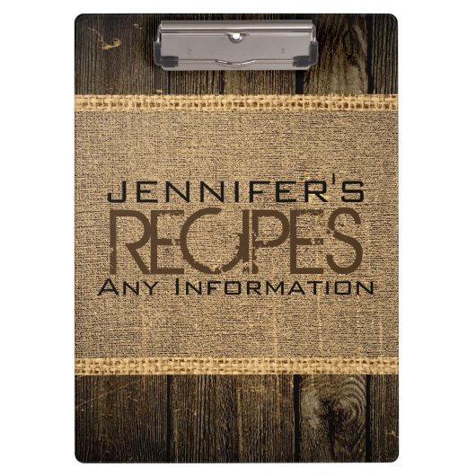 Rustic Burlap Kitchen Koken  hout Klembord (Voorkant)