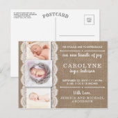 Rustic Burlap & Lace | 3 Aankondiging van de geboo (Voorkant / Achterkant)