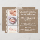 Rustic Burlap & Lace | 3 Aankondiging van de geboo (Voorkant / Achterkant)