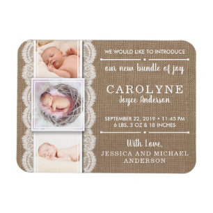 Rustic Burlap & Lace 3 Aankondiging van de geboo Magneet