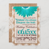 Rustic Burlap Lace Blauwgroen Daisy Wedding Invita Kaart (Voorkant / Achterkant)