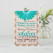 Rustic Burlap Lace Blauwgroen Daisy Wedding Invita Kaart (Staand voorkant)
