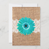 Rustic Burlap Lace Blauwgroen Daisy Wedding Invita Kaart (Achterkant)
