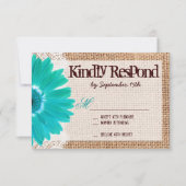 Rustic Burlap Lace Blauwgroen Daisy Wedding RSVP-k RSVP Kaartje (Voorkant)