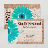 Rustic Burlap Lace Blauwgroen Daisy Wedding RSVP-k RSVP Kaartje (Voorkant / Achterkant)
