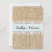 Rustic Burlap Lace Blue Baby shower Invitation Kaart (Achterkant)