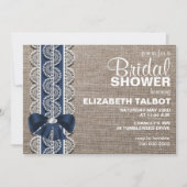 Rustic Burlap, Lace & Bow Bridal Shower Invitation Kaart (Voorkant)