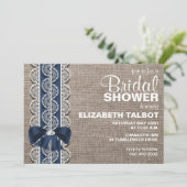 Rustic Burlap, Lace & Bow Bridal Shower Invitation Kaart (Staand voorkant)