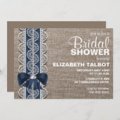 Rustic Burlap, Lace & Bow Bridal Shower Invitation Kaart (Voorkant / Achterkant)