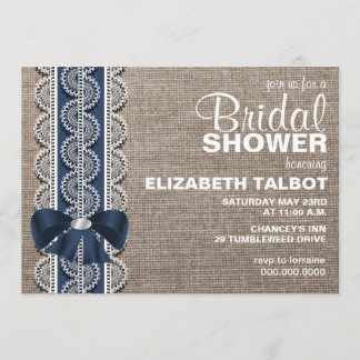 Rustic Burlap, Lace & Bow Bridal Shower Invitation Kaart