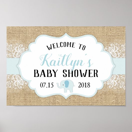 Rustic Burlap Lace Boy Baby shower Welkom Poster (Voorkant)