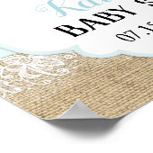 Rustic Burlap Lace Boy Baby shower Welkom Poster (Hoek)