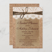 Rustic Burlap Lace Bridal Shower Invitations Kaart (Voorkant / Achterkant)