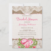 Rustic Burlap Lace Bridal Shower Rozen Kaart (Voorkant)