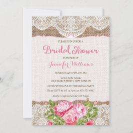 Rustic Burlap Lace Bridal Shower Rozen Kaart