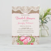 Rustic Burlap Lace Bridal Shower Rozen Kaart (Staand voorkant)