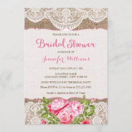 Rustic Burlap Lace Bridal Shower Rozen Kaart